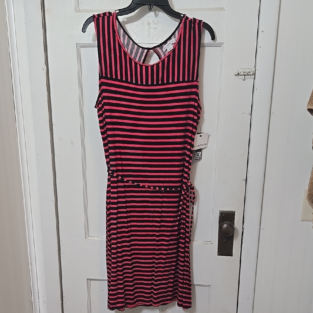 Liz Claiborne Casual Comfy Striped Sleeveless Dress Black and Pink NWT Large